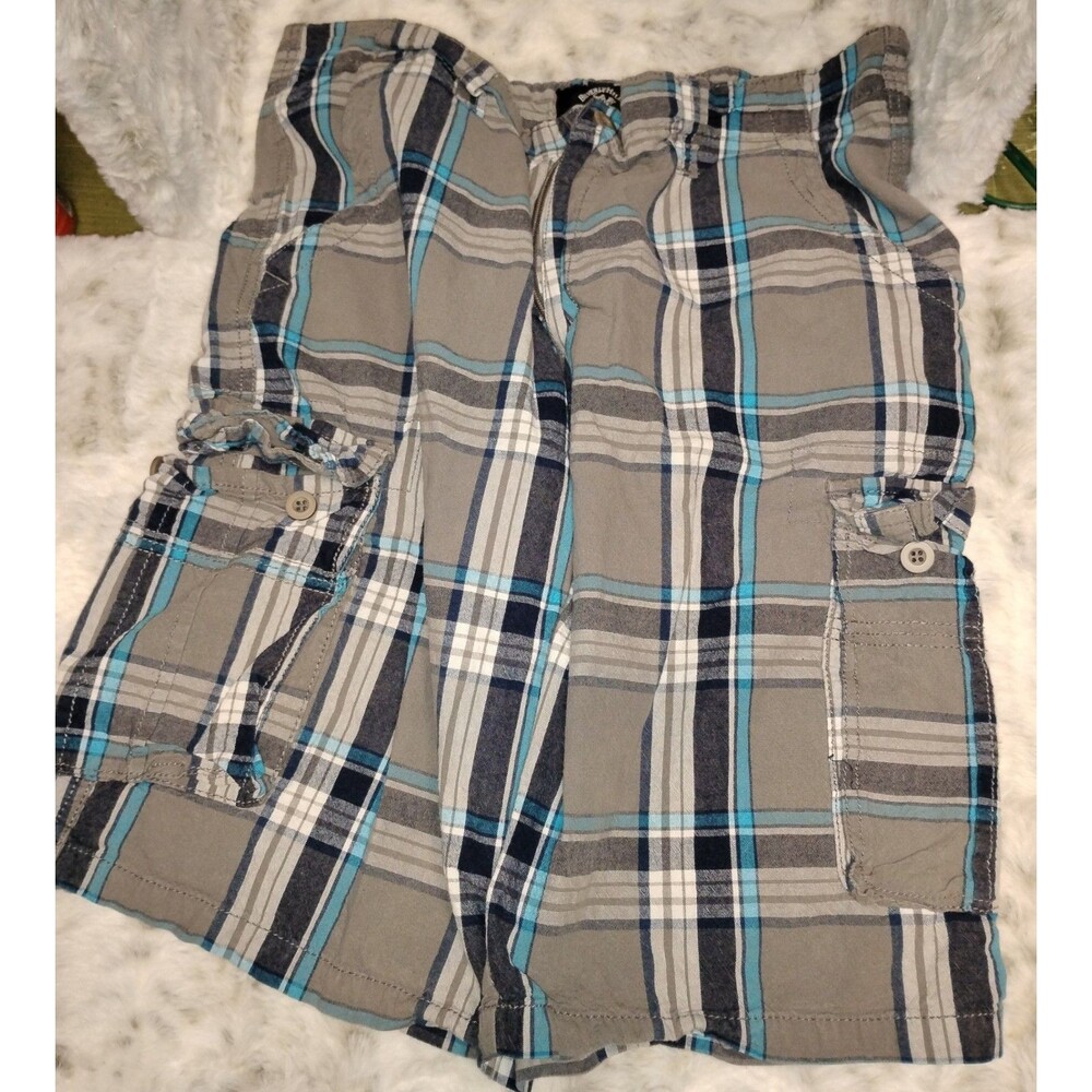 Beverly Hills Polo Club Blue And Gray Plaid Shorts Size 34. Good Used Condition